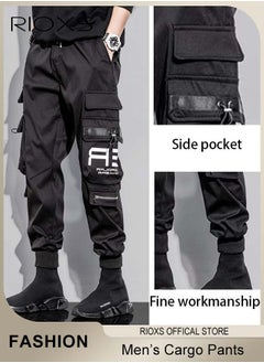 RIOXS Men's Fashionable Cargo Pants, Casual Workout Jogging Drawstring Pants with Multiple Pockets, Regular Fit Drawstring Sweatpants, Comfortable Cargo Jogger Trousers, Suitable for Outdoor Activities and Daily Leisure  - Image 5
