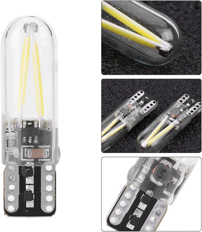 klarako T10 LED Lights, Pair of 8-28V T10 Glass COB Filament LED Car Interior Reading DRL Turn Signal LED Bulb (White) - Image 2