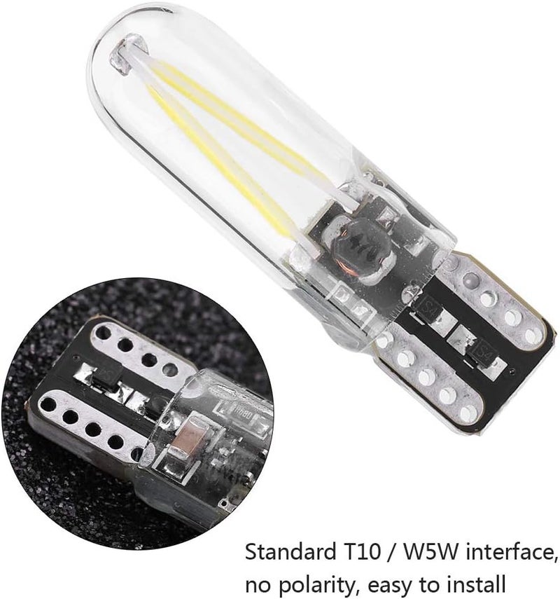 klarako T10 LED Lights, Pair of 8-28V T10 Glass COB Filament LED Car Interior Reading DRL Turn Signal LED Bulb (White) - Image 5