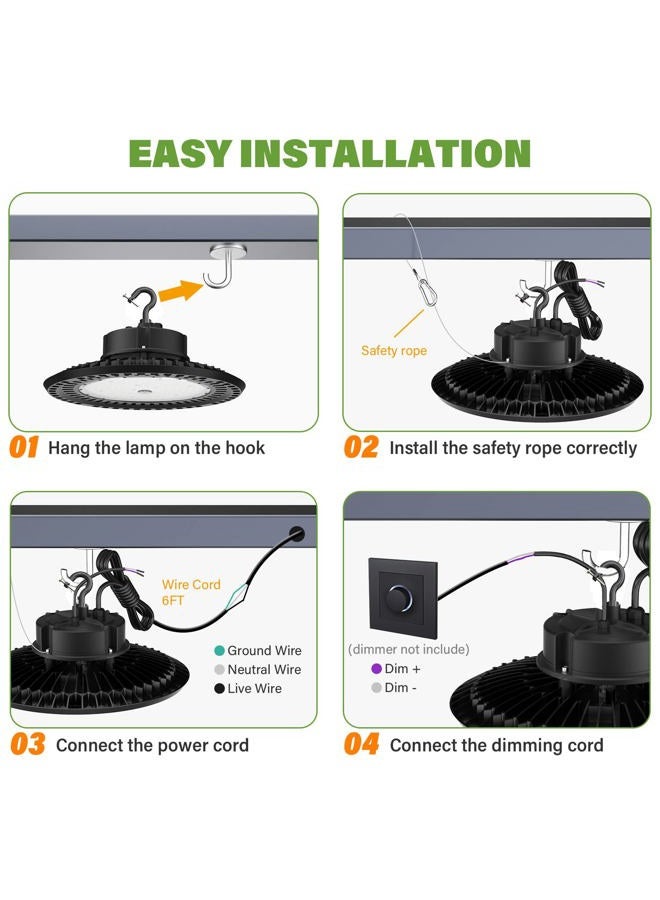 BFT UFO 240W LED High Bay Light 2 Pack ETL Listed 0-10V Dimmable High Bay LED Lights 36000LM 5000K LED High Bay Light with US Plug - Image 5