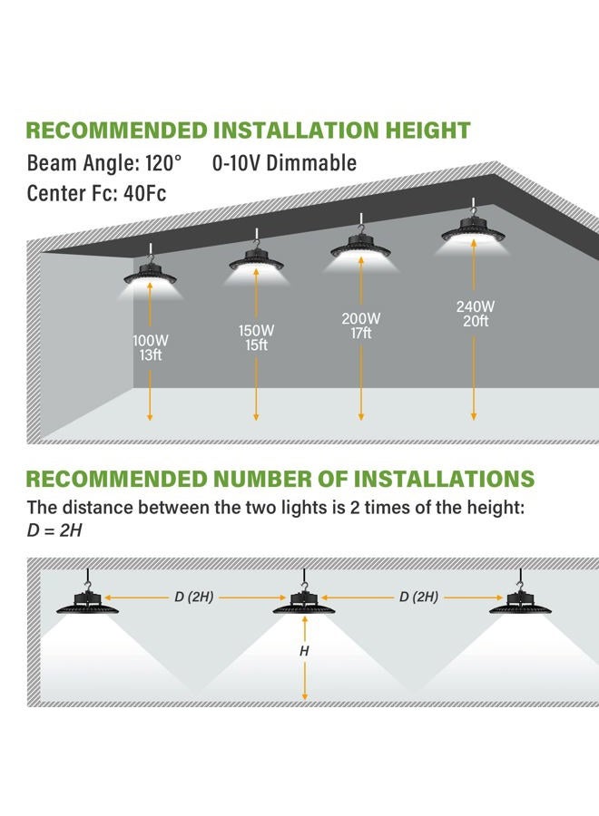 BFT UFO 240W LED High Bay Light 2 Pack ETL Listed 0-10V Dimmable High Bay LED Lights 36000LM 5000K LED High Bay Light with US Plug - Image 4