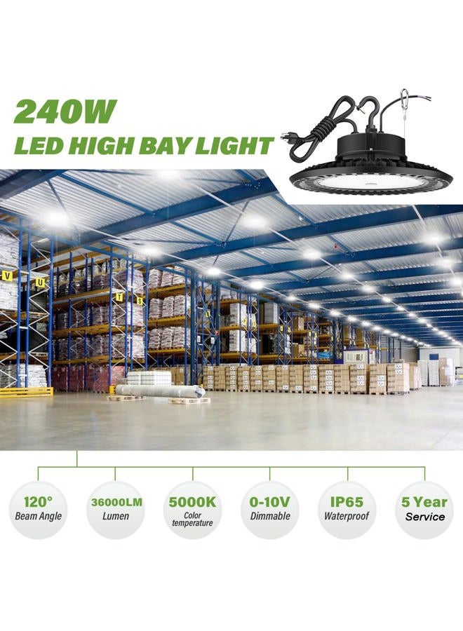 BFT UFO 240W LED High Bay Light 2 Pack ETL Listed 0-10V Dimmable High Bay LED Lights 36000LM 5000K LED High Bay Light with US Plug - Image 3