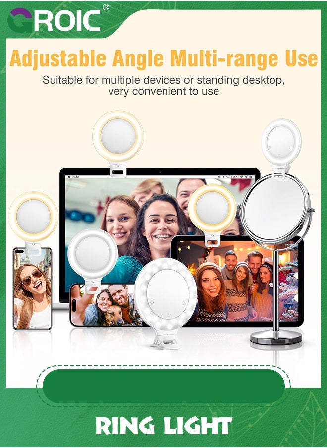 GROIC Ring Light, 3 Light Mode Selfie Rechargeable Large Capacity Battery Portable 60 LED Adjustable Brightness Clip on for Phone, iPad, Laptop, Makeup, TikTok, Photography, Vlog, YouTube  - Image 3