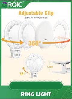 GROIC Ring Light, 3 Light Mode Selfie Rechargeable Large Capacity Battery Portable 60 LED Adjustable Brightness Clip on for Phone, iPad, Laptop, Makeup, TikTok, Photography, Vlog, YouTube  - Image 5