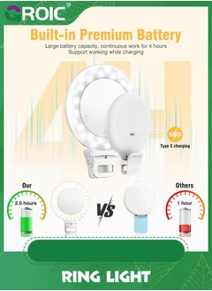 GROIC Ring Light, 3 Light Mode Selfie Rechargeable Large Capacity Battery Portable 60 LED Adjustable Brightness Clip on for Phone, iPad, Laptop, Makeup, TikTok, Photography, Vlog, YouTube  - Image 4