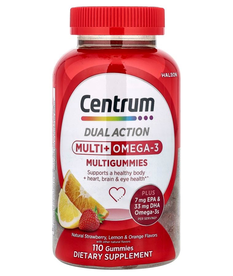 Centrum Men Multi + Omega-3 Multigummies Natural Strawberry Lemon & Orange 110 Gummies
