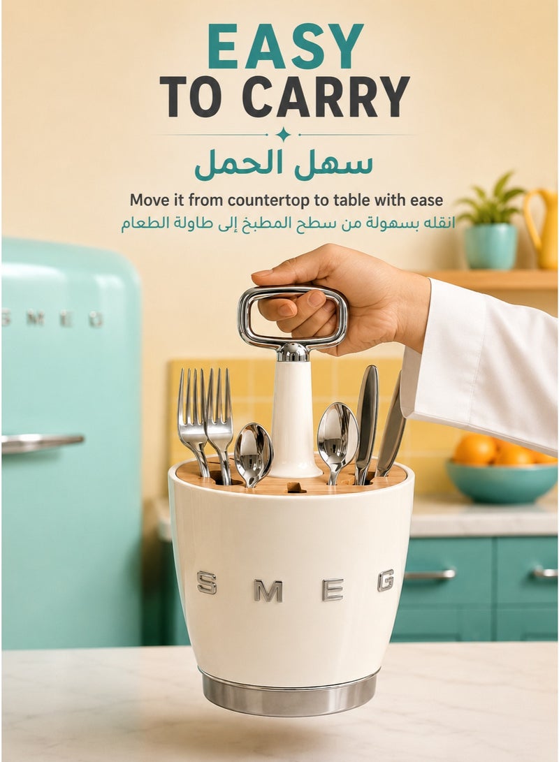 Smeg Retro stainless steel kitchen, living room knife, fork and tableware storage - Image 4