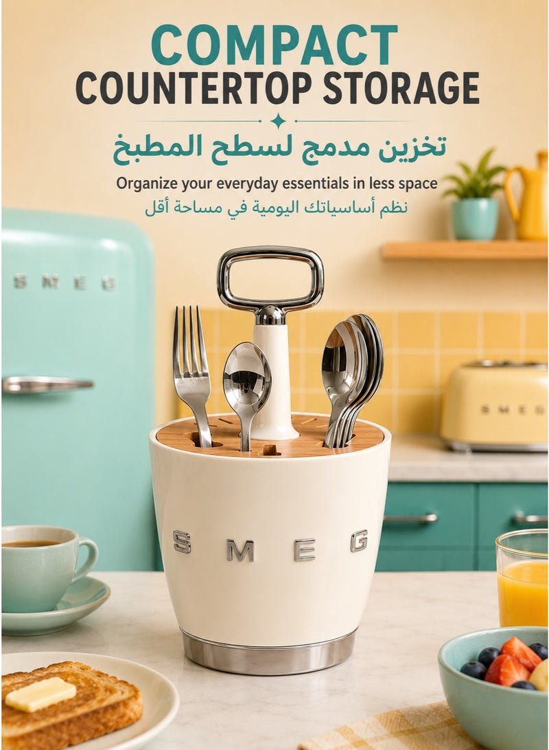 Smeg Retro stainless steel kitchen, living room knife, fork and tableware storage - Image 5