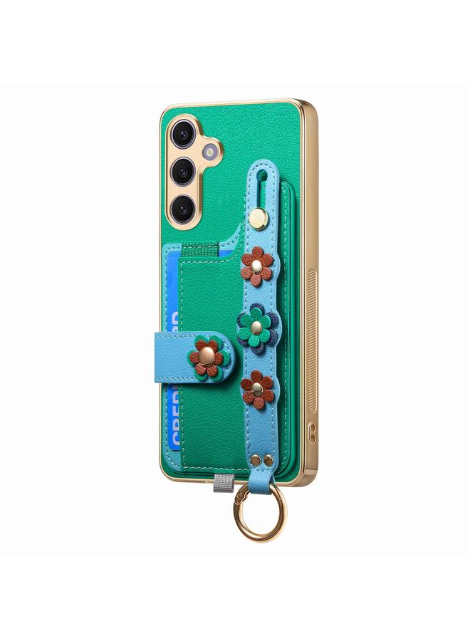 اس-توب جراب لهاتف Samsung Galaxy S24+ 5G مع سوار معصم وبطاقة وحقيبة هاتف بتصميم زهور مجسمة - Image 2