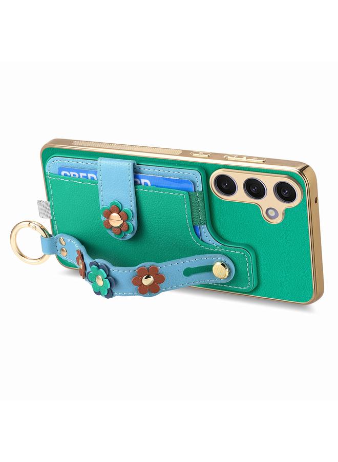 اس-توب جراب لهاتف Samsung Galaxy S24+ 5G مع سوار معصم وبطاقة وحقيبة هاتف بتصميم زهور مجسمة - Image 3