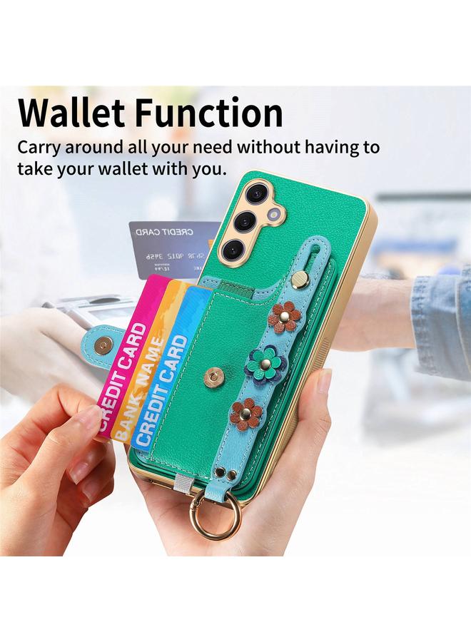 اس-توب جراب لهاتف Samsung Galaxy S24+ 5G مع سوار معصم وبطاقة وحقيبة هاتف بتصميم زهور مجسمة - Image 5