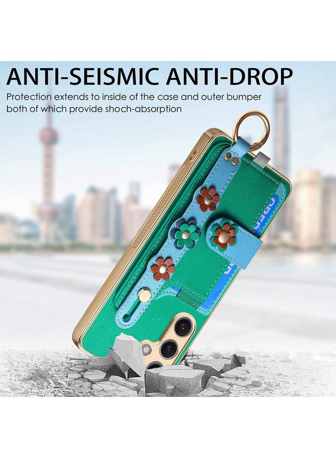 اس-توب جراب لهاتف Samsung Galaxy S24+ 5G مع سوار معصم وبطاقة وحقيبة هاتف بتصميم زهور مجسمة - Image 4