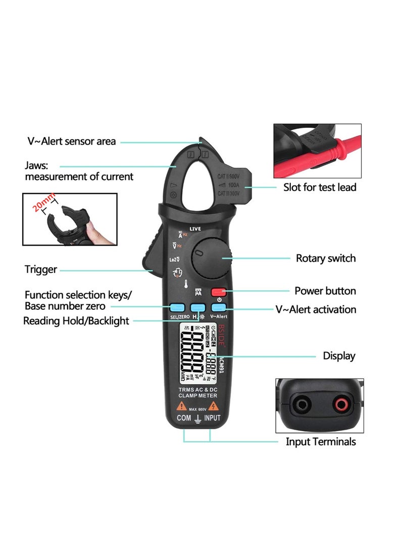 BSIDE ACM91 Clamp Multimeter Digital AC DC Current Clamp Meter True RMS Auto Range 6000 Counts 100 amp Mini Meter With Temperature Capacitance NCV Measure LoZ Volts  - Image 3