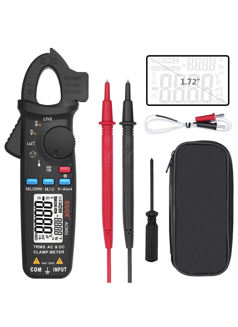BSIDE ACM91 Clamp Multimeter Digital AC DC Current Clamp Meter True RMS Auto Range 6000 Counts 100 amp Mini Meter With Temperature Capacitance NCV Measure LoZ Volts  - Image 2
