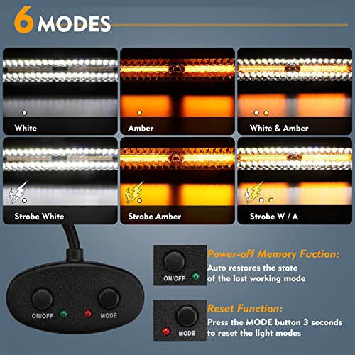 EverBrite 12 Inch 300W Light Bar, Spot Flood White/Amber/Strobe 6 Modes with Memory Function, Off Road Fog Driving Work Light for Truck Car with 16AWG Wiring Harness Kit - Image 3