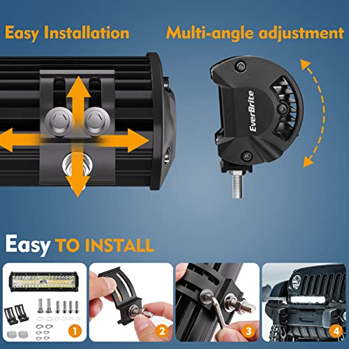 EverBrite 12 Inch 300W Light Bar, Spot Flood White/Amber/Strobe 6 Modes with Memory Function, Off Road Fog Driving Work Light for Truck Car with 16AWG Wiring Harness Kit - Image 5