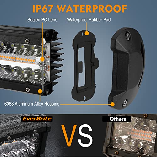 EverBrite 12 Inch 300W Light Bar, Spot Flood White/Amber/Strobe 6 Modes with Memory Function, Off Road Fog Driving Work Light for Truck Car with 16AWG Wiring Harness Kit - Image 4