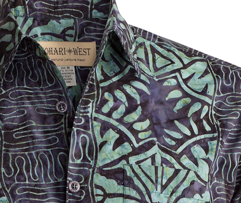Johari West Men's Button-Down Short Sleeve Shirt, Geometric Forest (Green, X-Large Tall) - Image 2