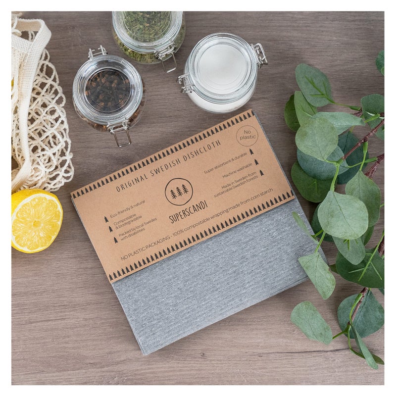 SUPERSCANDI 10 Pack Swedish Dishcloths for Kitchen - 100% Biodegradable & Compostable Reusable Paper Towels Washable, Food-Safe & Without Plastic - Dish Rags Suitable for Any Surface, Grey - Image 2