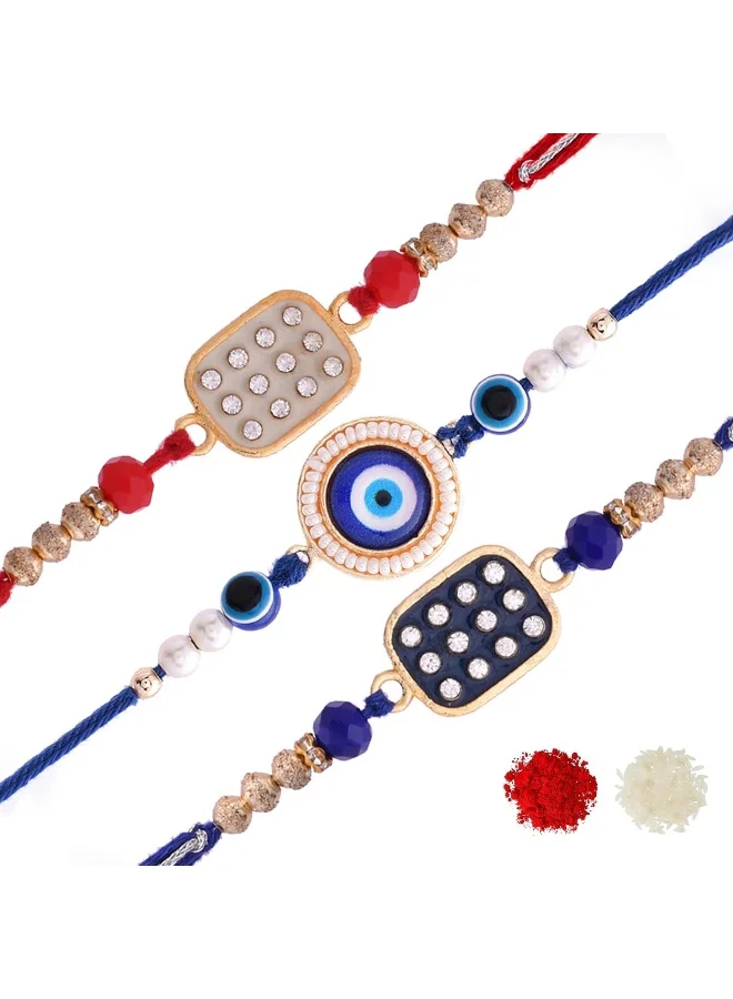 VOYLLA Set Of 3 Beautifully Crafted Meenakari Enameled Rakhi