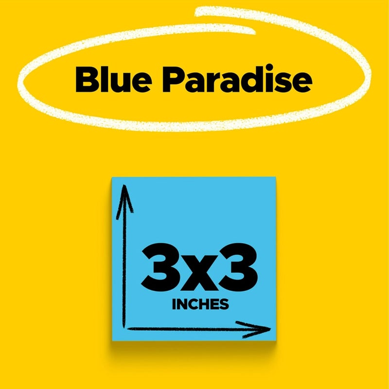 Post It Super Sticky Notes, 5 Sticky Note Pads, 3 x 3 in., School Supplies, Office Products, Sticky Notes for Vertical Surfaces, Monitors, Walls and Windows, Blue Paradise - Image 2