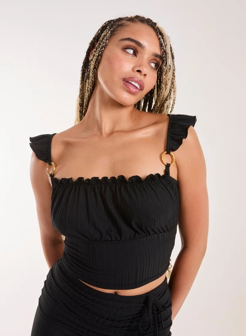 Pink Vanilla Frill Strap and Trim Crop Top