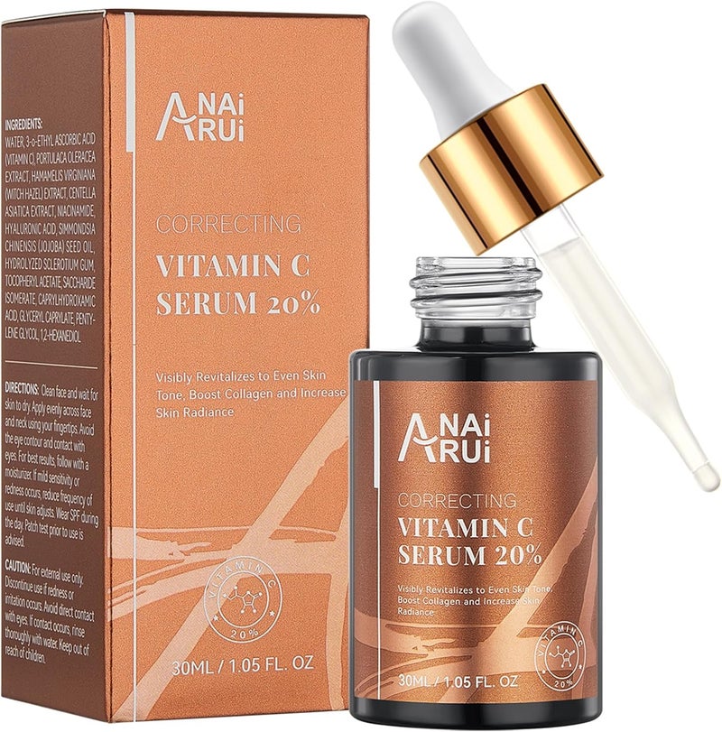 ANAI RUI ANAIRUI Vitamin C Serum 20 with Hyaluronic Acid Vitamin E Increase Firmness Reduce Fine Lines WrinklesDark Spots Uneven Skin Tone 1FL OZ