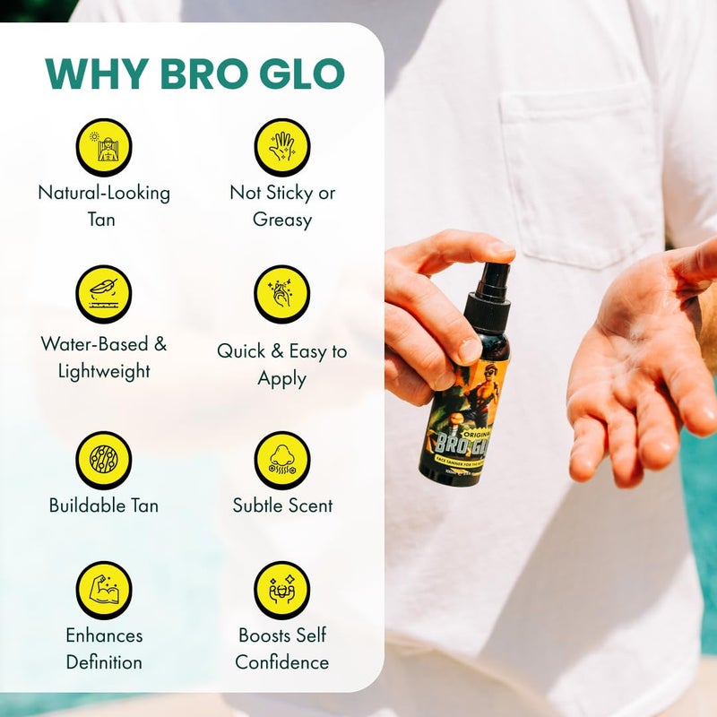 Bro Glo Self Tanner for The Boys - Quick Application Foam Mousse - Easy Sunless Tan For Your Face - Oil Free Water Based for Faster Skin Drying - Image 3