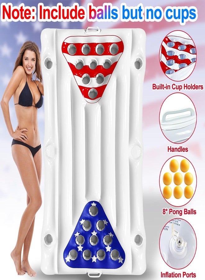 AMENON 2 in 1 American Flag Pool Float & Pong Game Table with 8 Balls, 6x3 Ft Patriotic Inflatable Lounger for 4th of July Pool Parties, Summer Water Games and Adult Backyard BBQ Pool Party ((No Include Cup) - Image 3