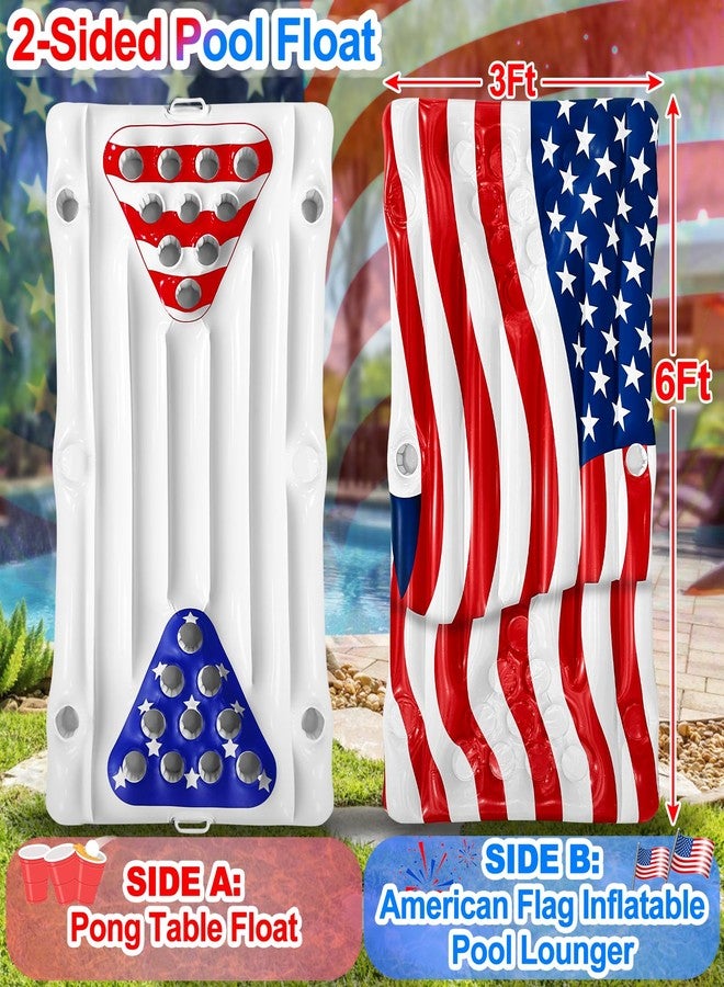AMENON 2 in 1 American Flag Pool Float & Pong Game Table with 8 Balls, 6x3 Ft Patriotic Inflatable Lounger for 4th of July Pool Parties, Summer Water Games and Adult Backyard BBQ Pool Party ((No Include Cup) - Image 2