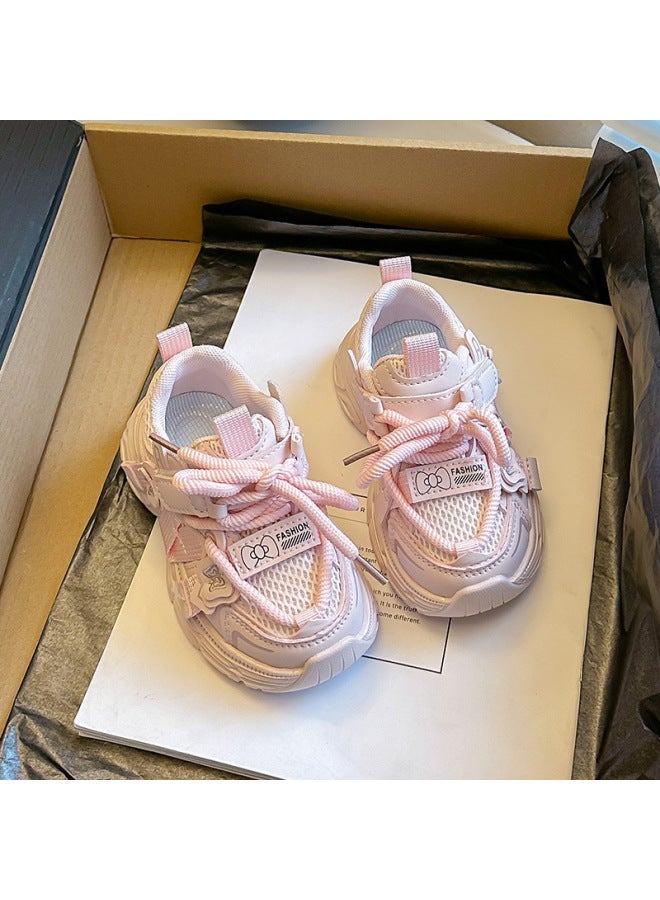 Girls' Breathable Sports Shoes  Spring New Dad Shoes Double Mesh Girls' Lightweight Sole Princess White Sneakers