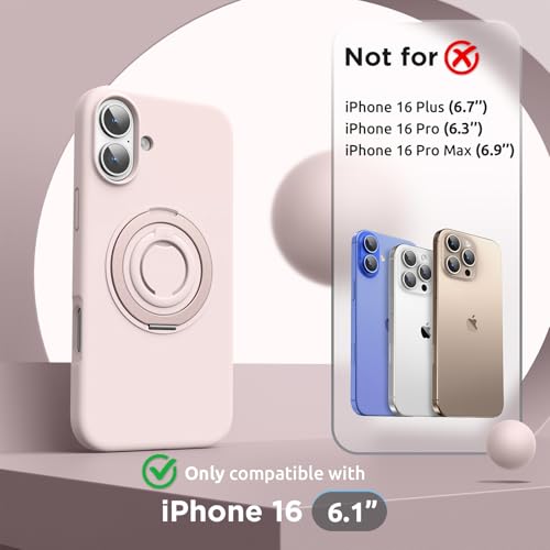SURPHY 360 Magnetic Stand for iPhone 16 Case with Finger Ring Compatible with MagSafe with Screen Protector Ring Stand and Finger Phone Case for 16 61 inch 2024 Light Pink - Image 3