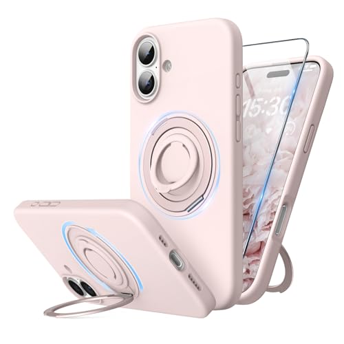 SURPHY 360 Magnetic Stand for iPhone 16 Case with Finger Ring Compatible with MagSafe with Screen Protector Ring Stand and Finger Phone Case for 16 61 inch 2024 Light Pink - Image 1
