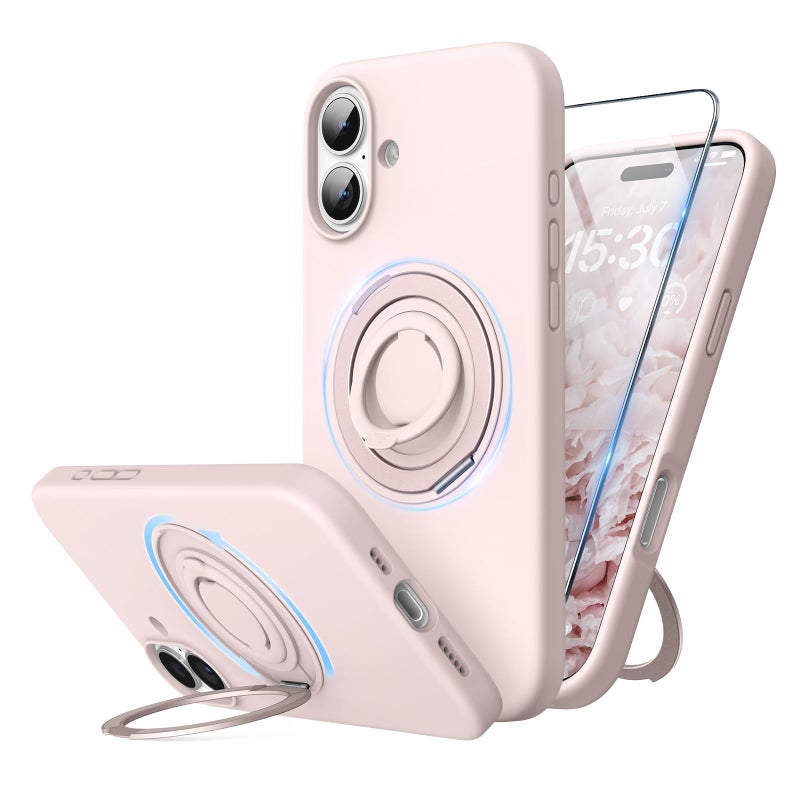 SURPHY 360 Magnetic Stand for iPhone 16 Case with Finger Ring Compatible with MagSafe with Screen Protector Ring Stand and Finger Phone Case for 16 61 inch 2024 Light Pink - Image 2