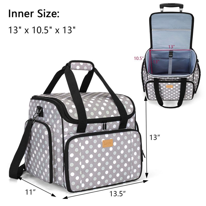 LUXJA Sewing Machine Case with Detachable Dolly, Sewing Machine Tote with Removable Bottom Pad (Patent Design), Gray Dots - Image 5
