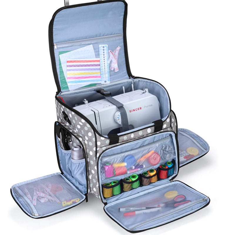 LUXJA Sewing Machine Case with Detachable Dolly, Sewing Machine Tote with Removable Bottom Pad (Patent Design), Gray Dots - Image 3