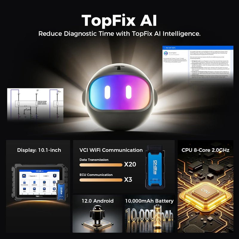 TOPDON ONE Plus Professional Automotive Diagnostic Scanner, ECU Programming, J2534 Pass-Thru, CAN-FD DoIP, 50+ Service Functions, Topology Mapping, IMMO, Android 12, 10.1 Inch Display - Image 5