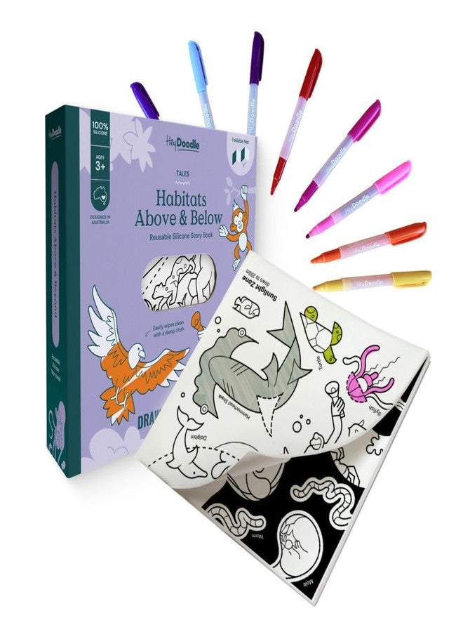 HeyDoodle Tales Foldout Book - Reusable Silicone Coloring Books for Kids Ages 3-7 with Flip Pages & Educational Themes - Coloring Kit Includes 12 Markers & Keepsake Box - Image 1