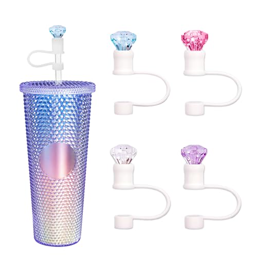 QUVIAE 4 Pack Straw Cover Compatible with Starbucks Cup, 7-8MM Diamond Shape Reusable Silicone Straw Topper Cap, Protector Lid with Cute Colorful Accessories - Image 1