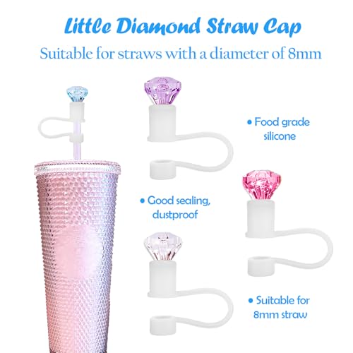 QUVIAE 4 Pack Straw Cover Compatible with Starbucks Cup, 7-8MM Diamond Shape Reusable Silicone Straw Topper Cap, Protector Lid with Cute Colorful Accessories - Image 2