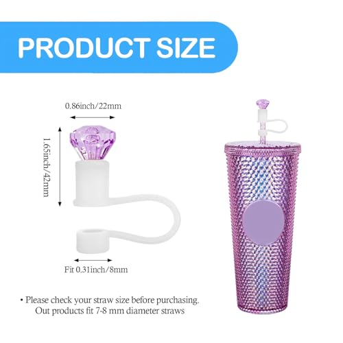 QUVIAE 4 Pack Straw Cover Compatible with Starbucks Cup, 7-8MM Diamond Shape Reusable Silicone Straw Topper Cap, Protector Lid with Cute Colorful Accessories - Image 4