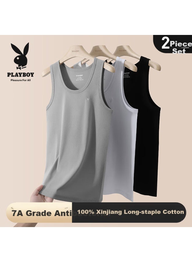 Playboy Men's Plus Size High Elasticity Sports Vest In Pure Cotton, Moisture-wicking And Breathable, Pack Of 2 - Image 1