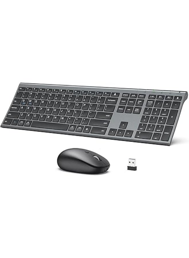 iClever Bluetooth Keyboard and Mouse Set DK03, Rechargeable Dual-Mode (Bluetooth + 2.4G) Wireless Keyboard and Mouse Set, Ultra-Slim Multi-Device Keyboard for Mac, iPad, Apple, Android, Win,Grey Black - Image 1