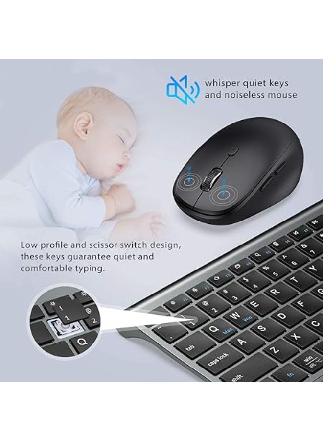 iClever Bluetooth Keyboard and Mouse Set DK03, Rechargeable Dual-Mode (Bluetooth + 2.4G) Wireless Keyboard and Mouse Set, Ultra-Slim Multi-Device Keyboard for Mac, iPad, Apple, Android, Win,Grey Black - Image 2