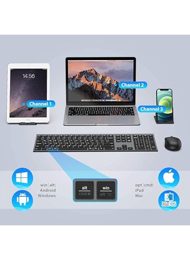 iClever Bluetooth Keyboard and Mouse Set DK03, Rechargeable Dual-Mode (Bluetooth + 2.4G) Wireless Keyboard and Mouse Set, Ultra-Slim Multi-Device Keyboard for Mac, iPad, Apple, Android, Win,Grey Black - Image 4