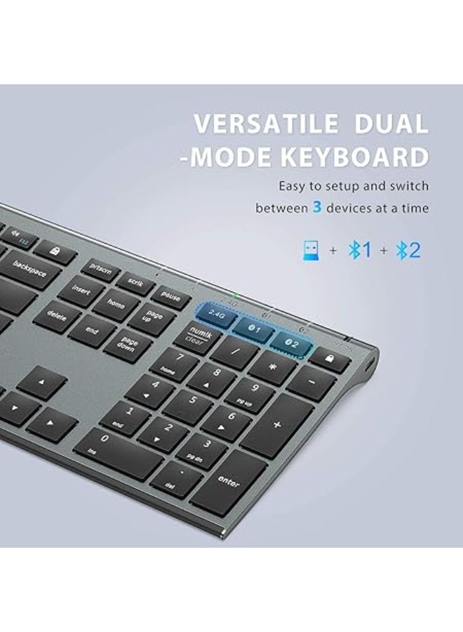 iClever Bluetooth Keyboard and Mouse Set DK03, Rechargeable Dual-Mode (Bluetooth + 2.4G) Wireless Keyboard and Mouse Set, Ultra-Slim Multi-Device Keyboard for Mac, iPad, Apple, Android, Win,Grey Black - Image 3