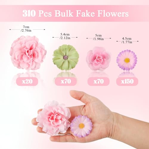 ATTGREAT 310Pcs Fake Flower Heads Mini Artificial Flower Bulk Silk Flowers for Decoration Small Faux Flower Heads Fabric Daisy Buds Floral for Crafts DIY Wedding Party Baby Shower Home Decor (Light Colors) - Image 2