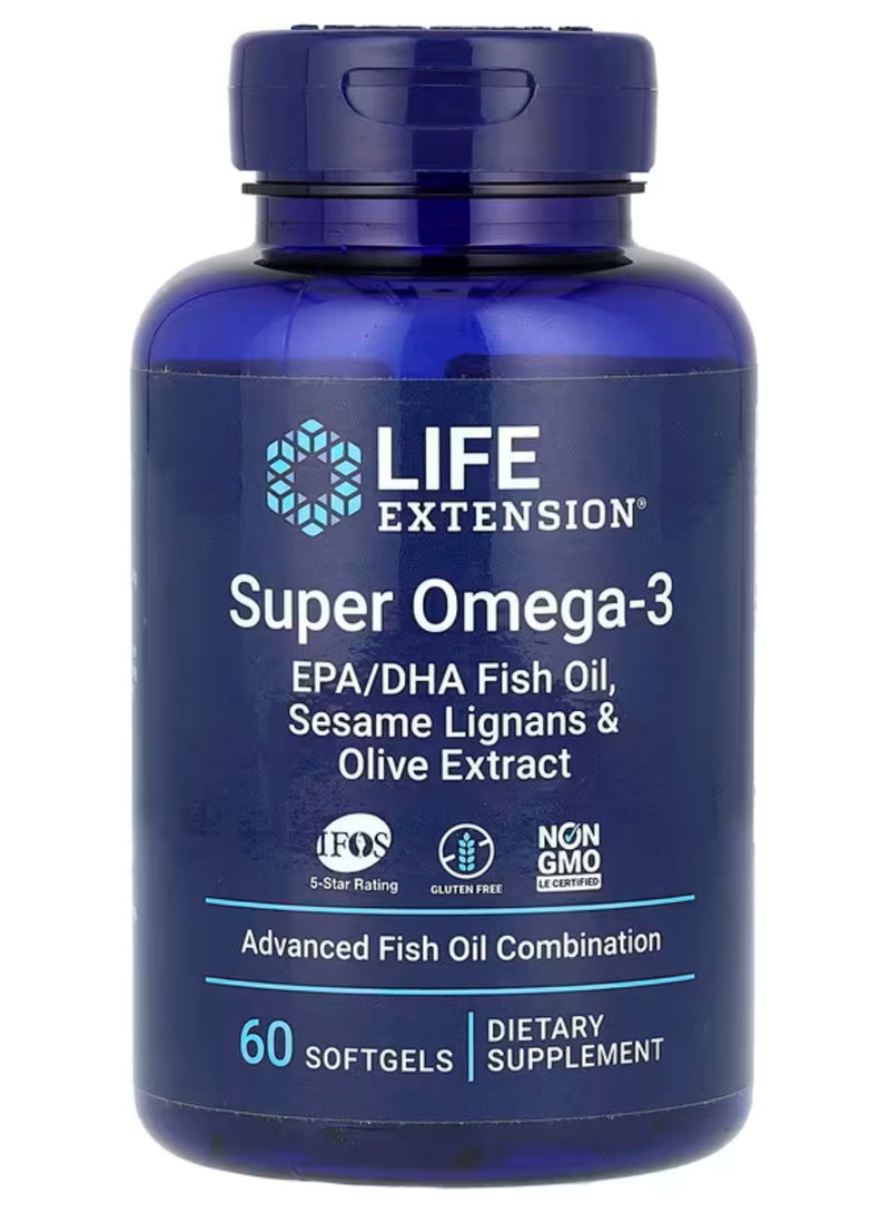 Life Extension, Super Omega-3, EPA/DHA Fish Oil, Sesame Lignans & Olive Extract, 60 Softgels