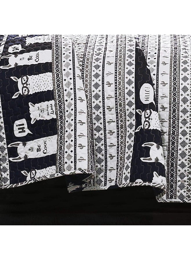 Lush Decor Lush Decor Navy Llama Striped 5-Piece Quilt Bed Set, Full/Queen - Image 4