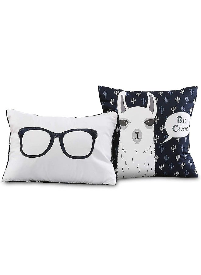 Lush Decor Lush Decor Navy Llama Striped 5-Piece Quilt Bed Set, Full/Queen - Image 3